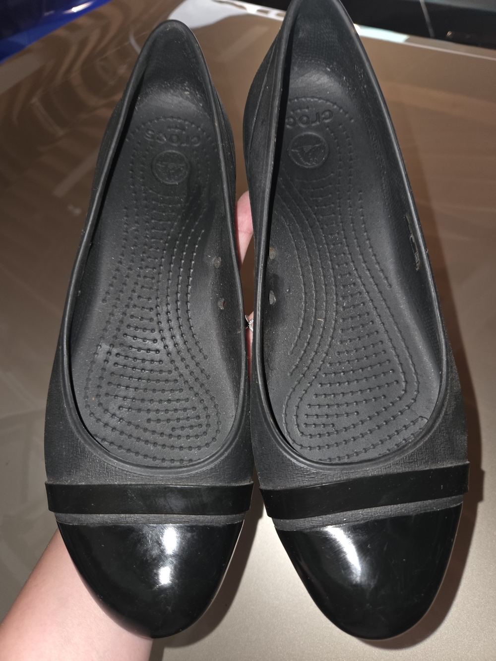 CROCS Black Slip-On Ballet Flats with Glossy Toe